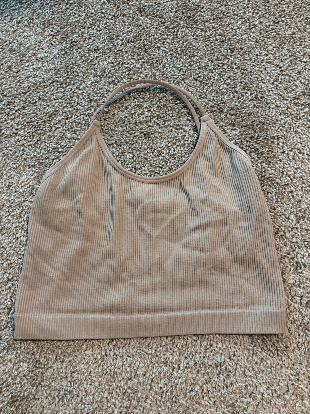 Colsie Women’s Ribbed Halter Crop Top in Taupe